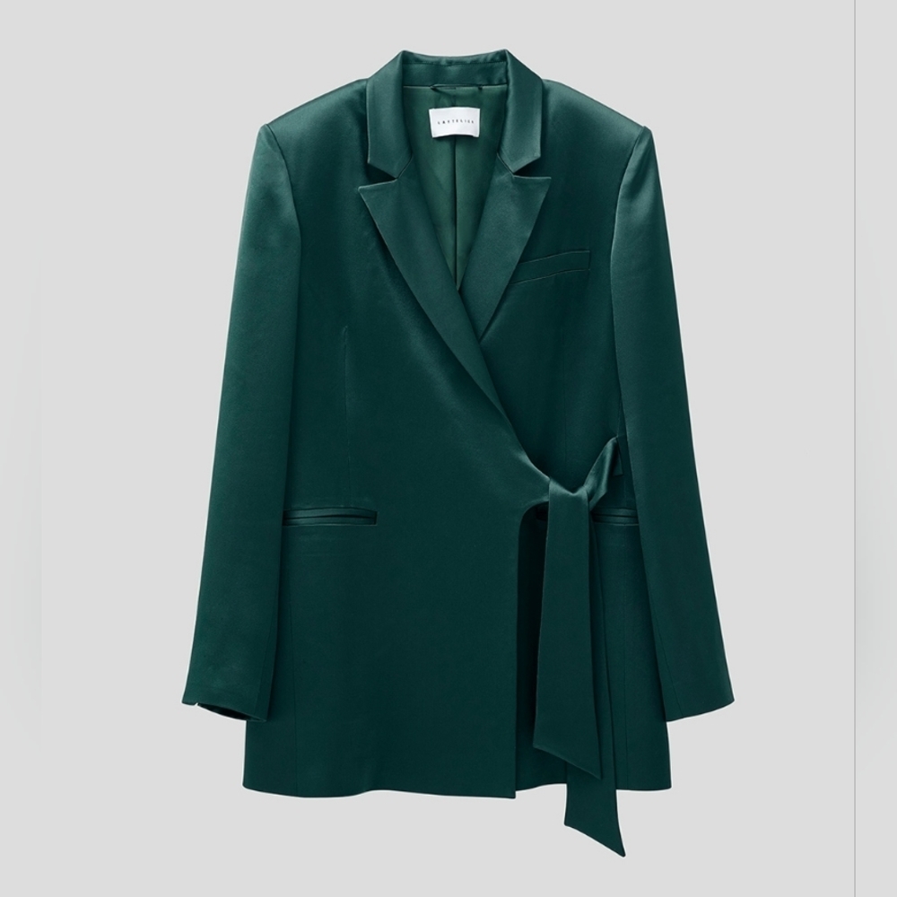 NWT Lattelier Tie Waist Silky Oversized Longline Wrap Blazer SZ LARGE - Picture 1 of 8